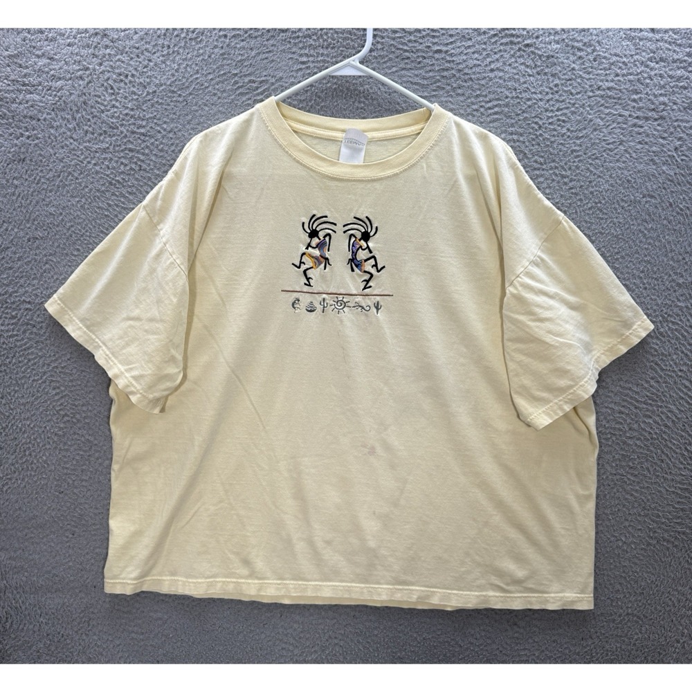 Vintage Gildan Shirt Adult 2XL XXL Yellow Kokopelli Embroidered Grunge 90s Y2K
